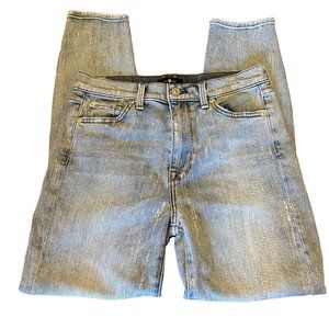 7 For All Mankind Silver Foiled High Waist Ankle Skinny Denim Jeans 27